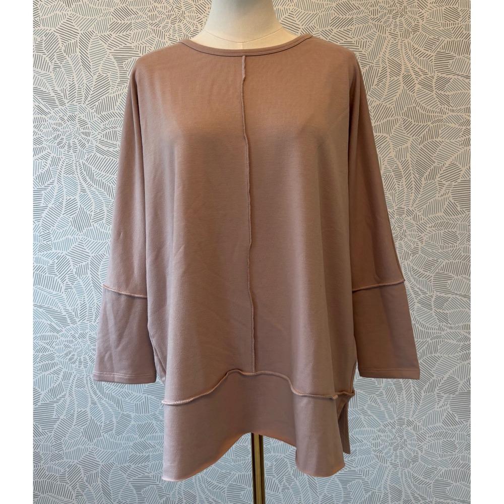Spanx AirEssentials Long Sleeve Tunic Top Taupe Mauve Raw Edge Seam Medium